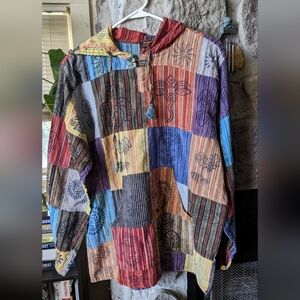 Rising International Multicolor Patchwork Pullover Hoodie